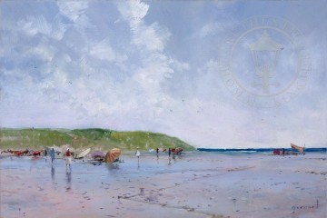 Sombrillas junto al mar Robert Girrard Thomas Kinkade Pinturas al óleo